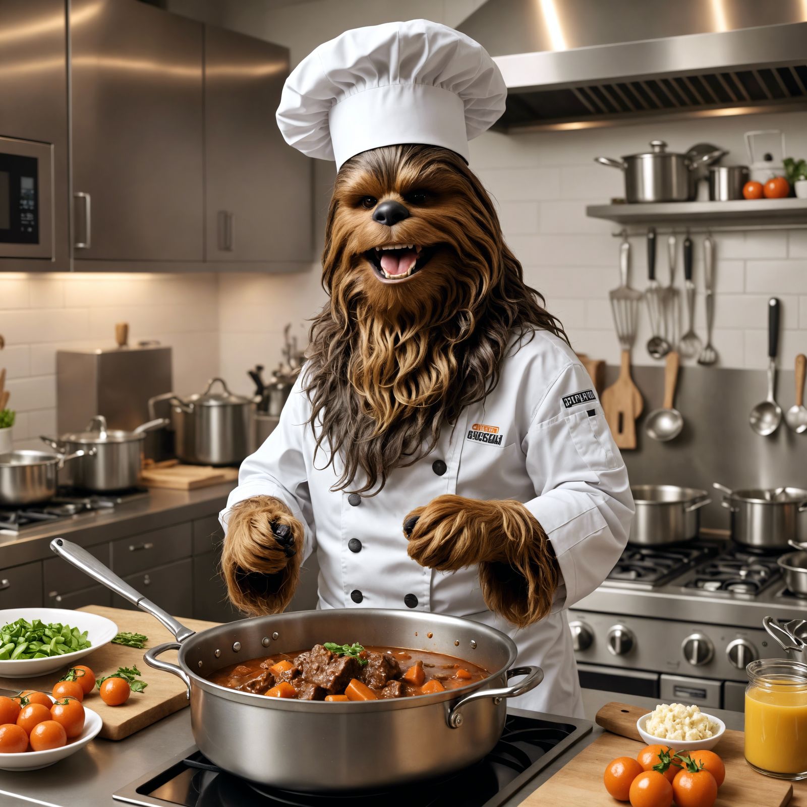 Chef Chewbacca Making Stew in Kitchen