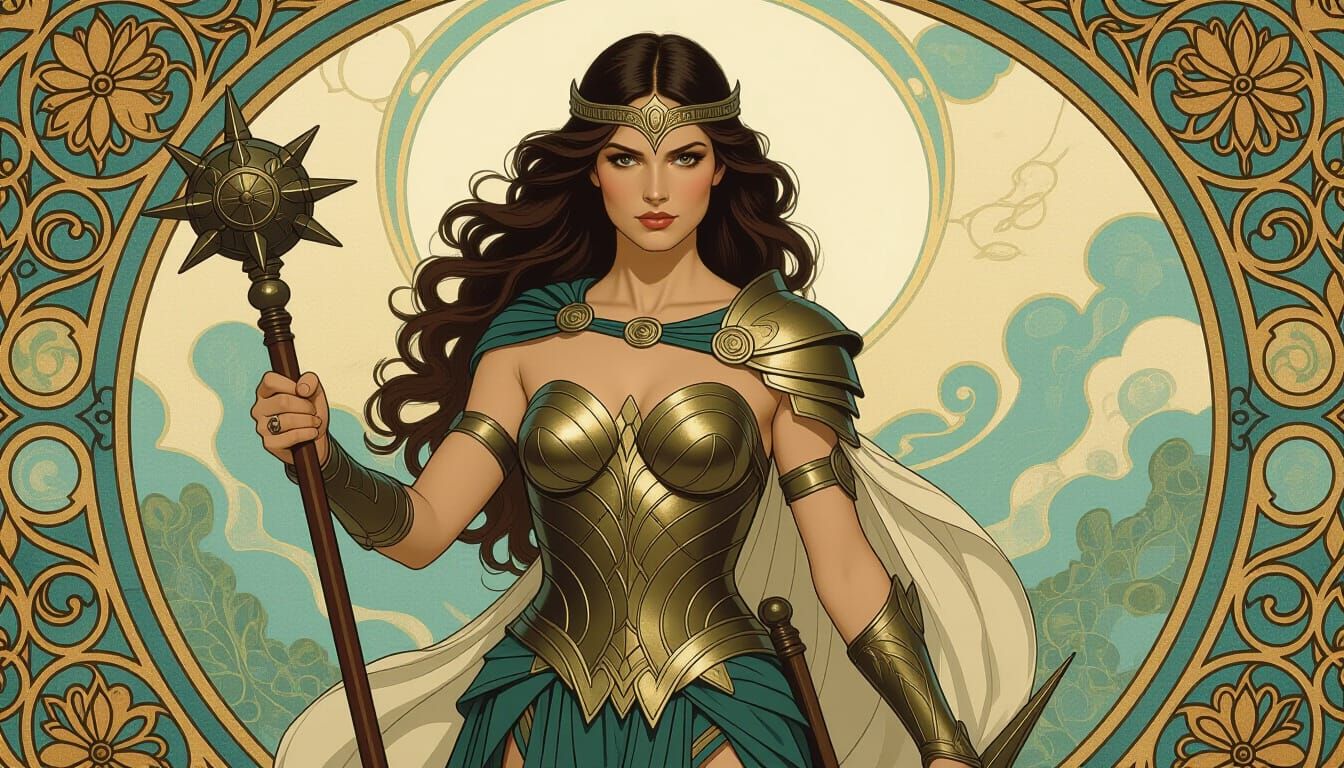 Hawkwoman in Bronze Armor: Naturalistic Oil Painting