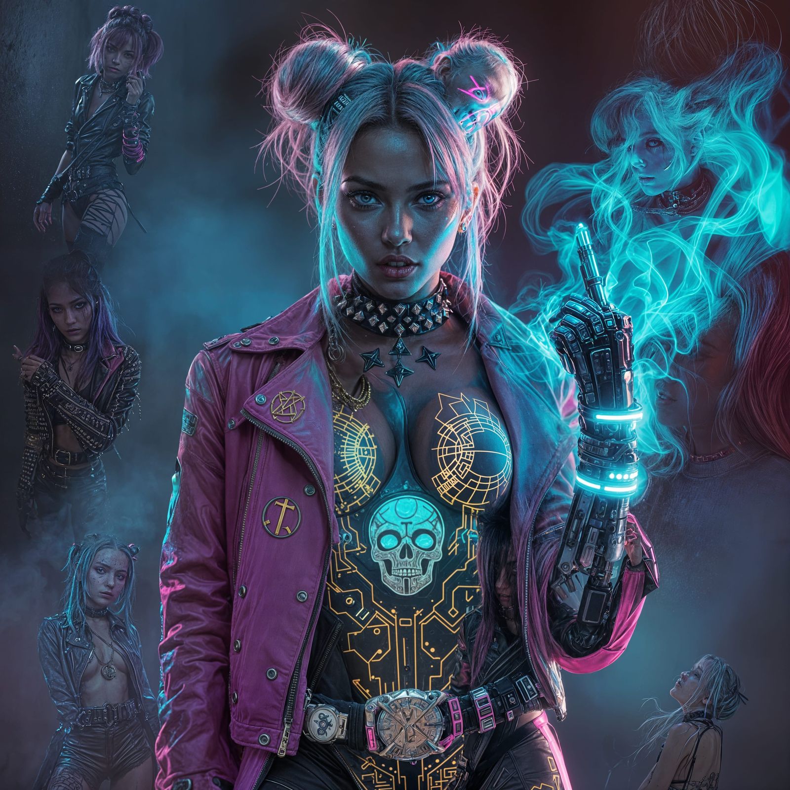 Cyberpunk fashion full body portrait, woman with iridescent ...