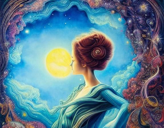 Surreal Upside Down Woman in Universe of Boats