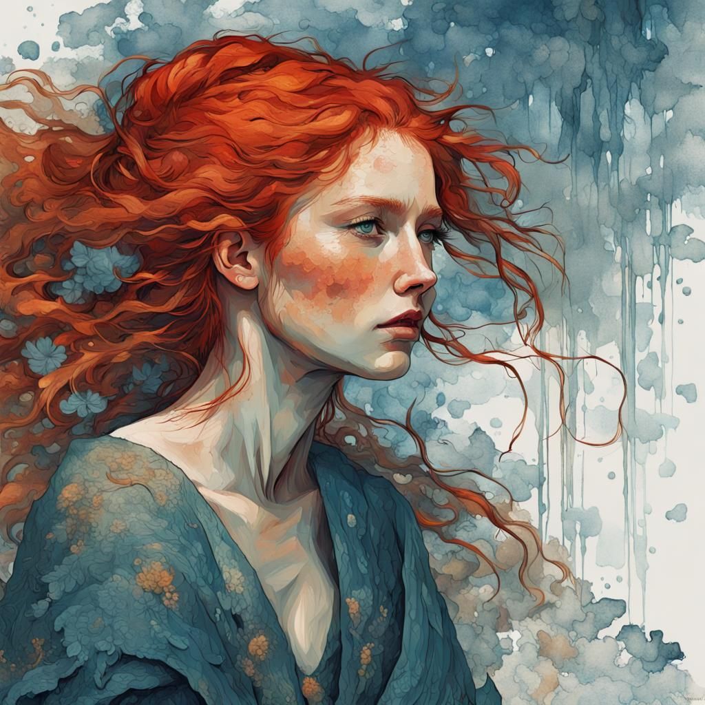Weeping Redhead in a Fantasy Landscape
