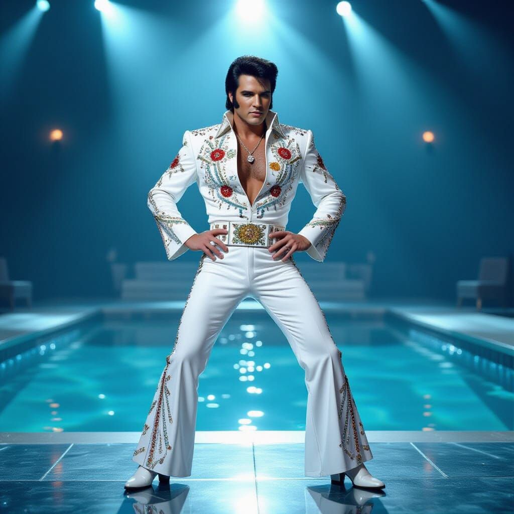 Elvis Presley on Stage in Rhinestone Jumpsuit