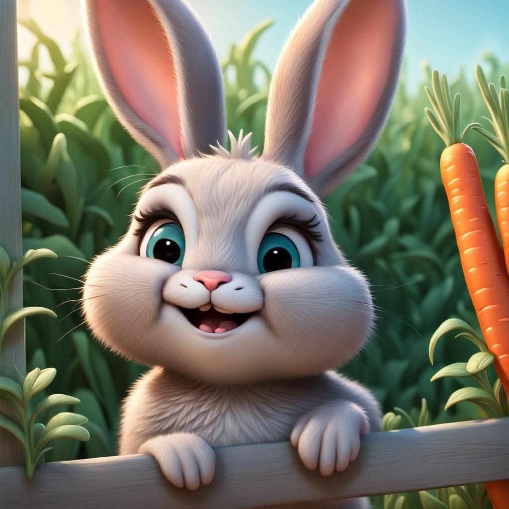 Adorable Bunny Longing for Carrots: 3D Digital Art