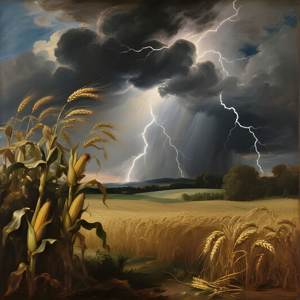 Baroque Oil Painting of Cornfield in Thunderstorm