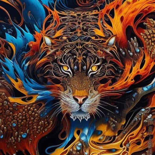 Ghost Tiger in Liquid Ink Splatter Style