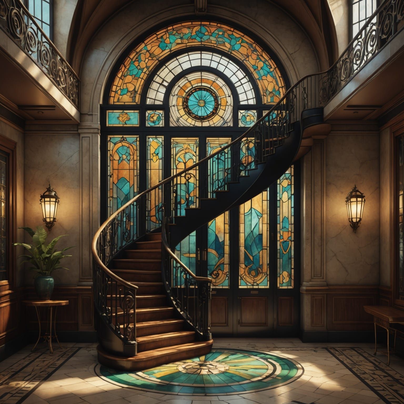 Art Deco Spiral Staircase in 1920s Style