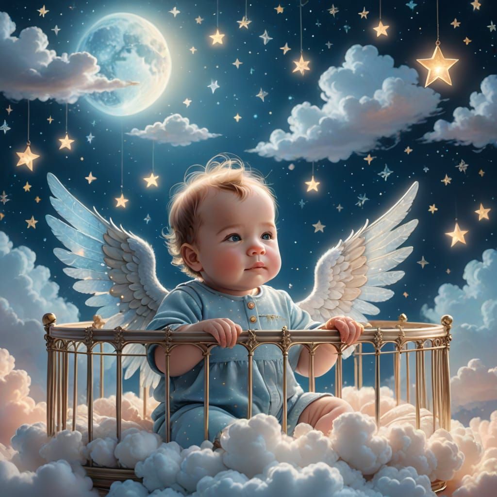 Enchanting Baby in Whimsical Fantasy Crib Scene