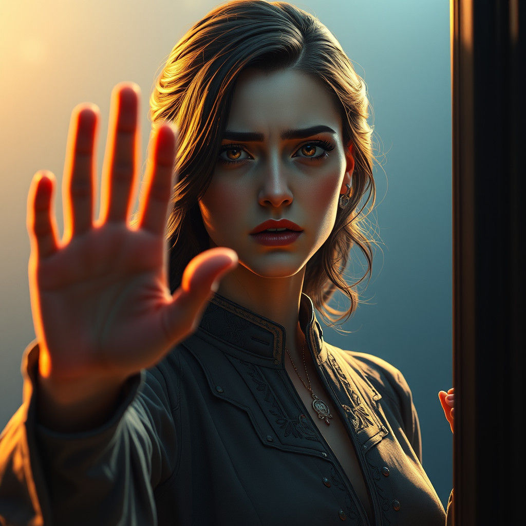 Woman Hesitates Before Knocking, Cinematic Lighting