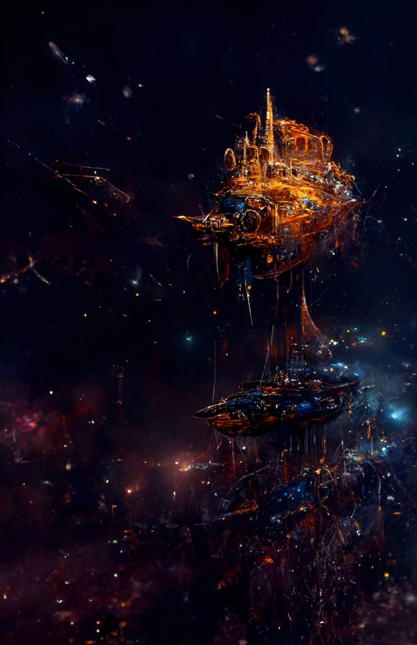 Celestial Space Fleet in High-Fantasy Style