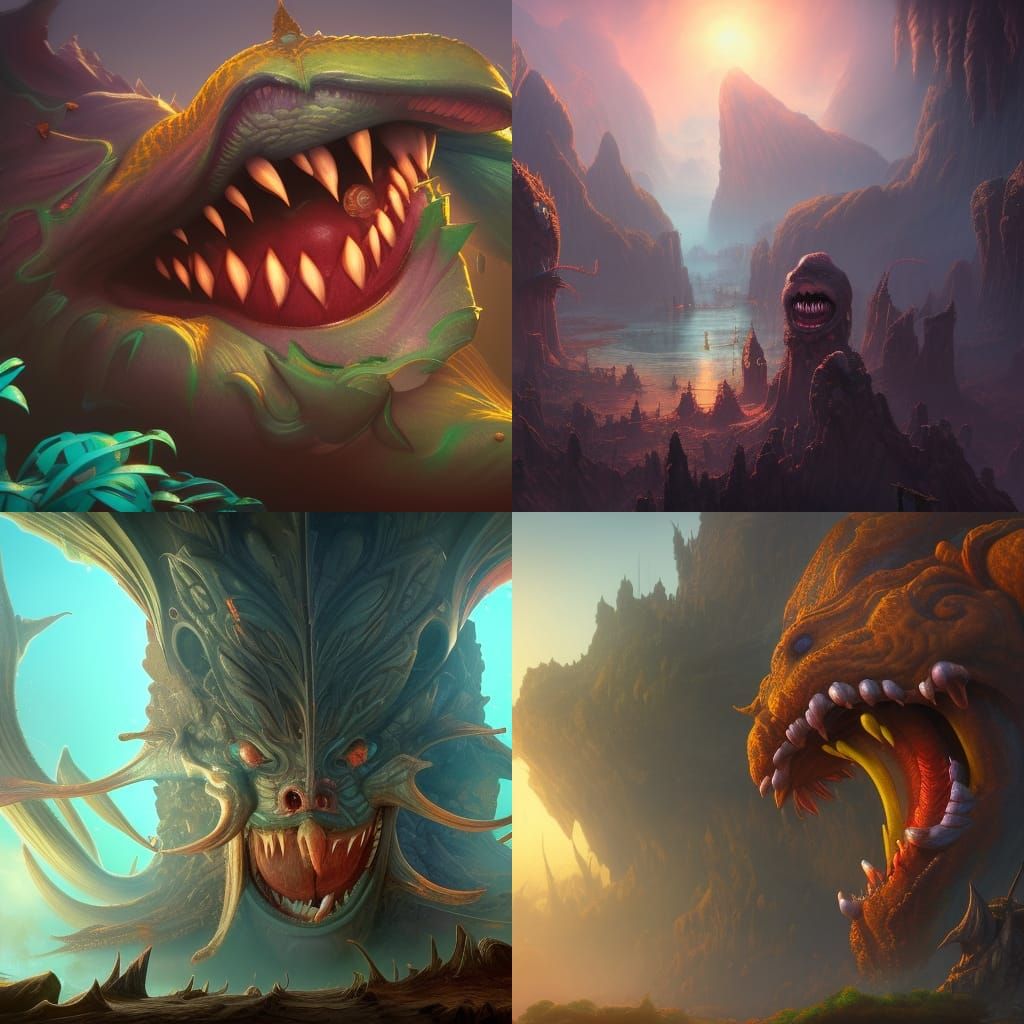 Fantastical Big Mouth Matte Painting in Deep Color