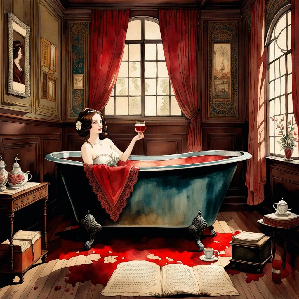 Lavish Bath: A Watercolor Painting of Relaxation