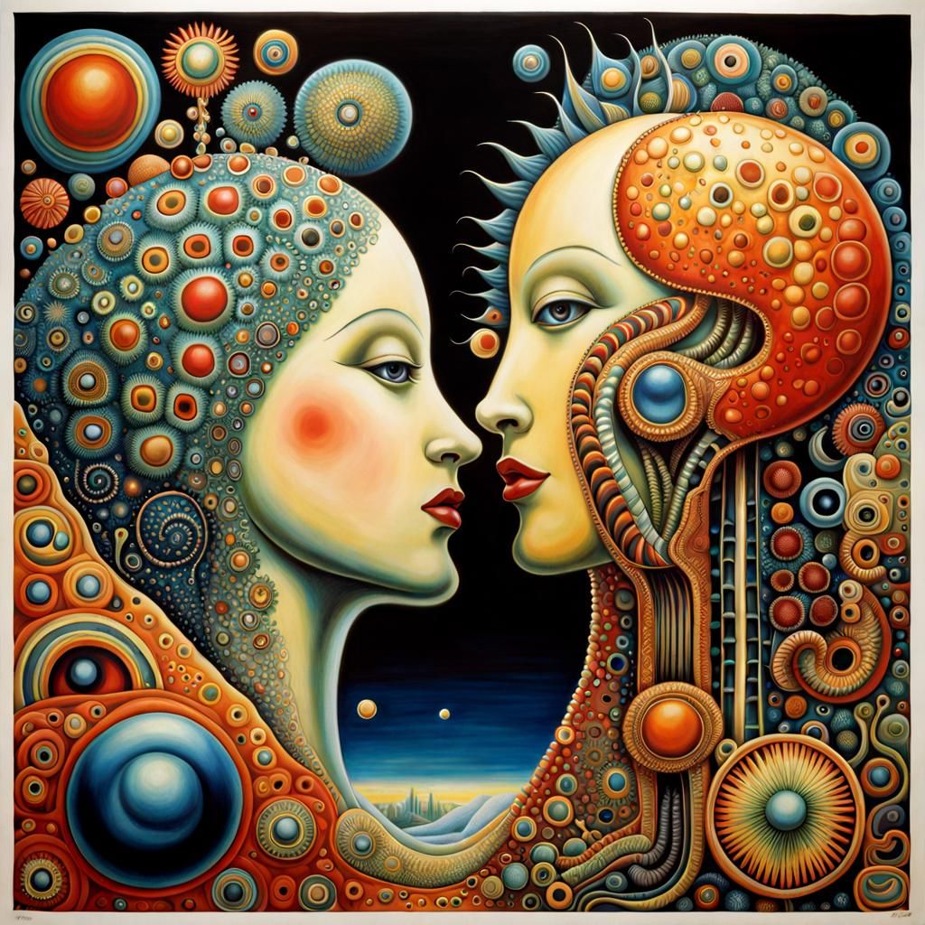 Amoeba-Man and Amoeba-Woman in Love, Biological Painting
