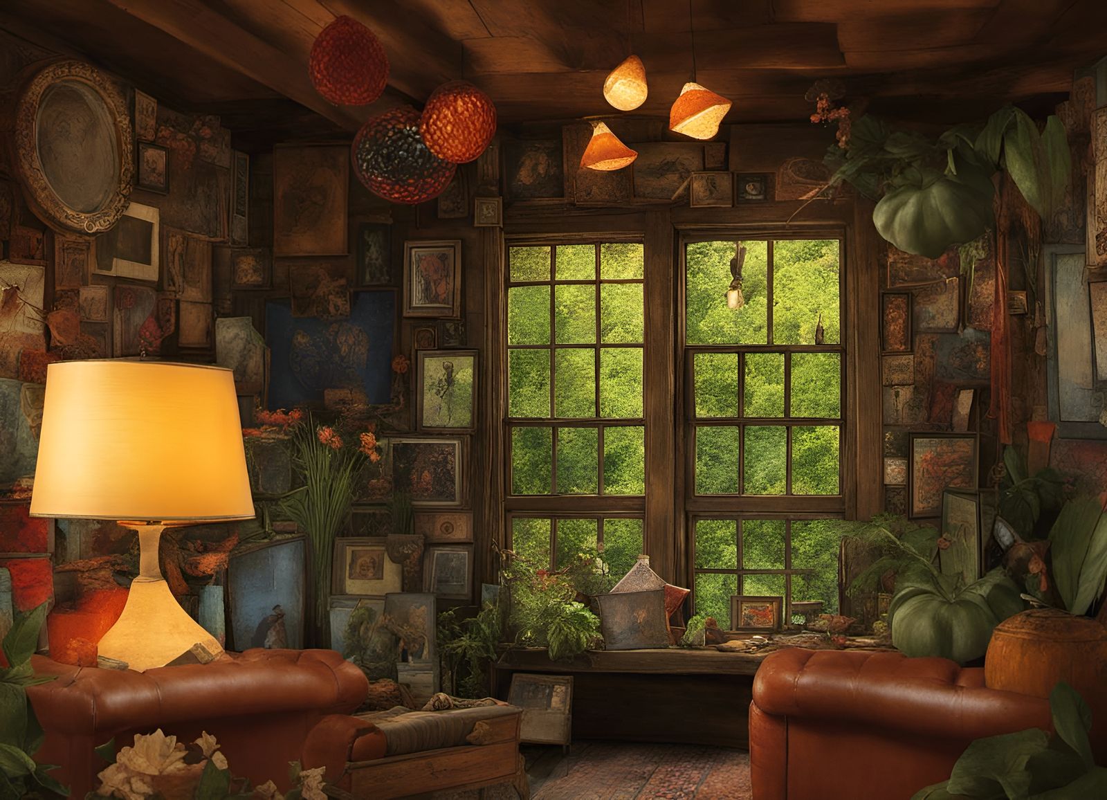 Cozy Patchwork Cabin in Woods with Floral Touches