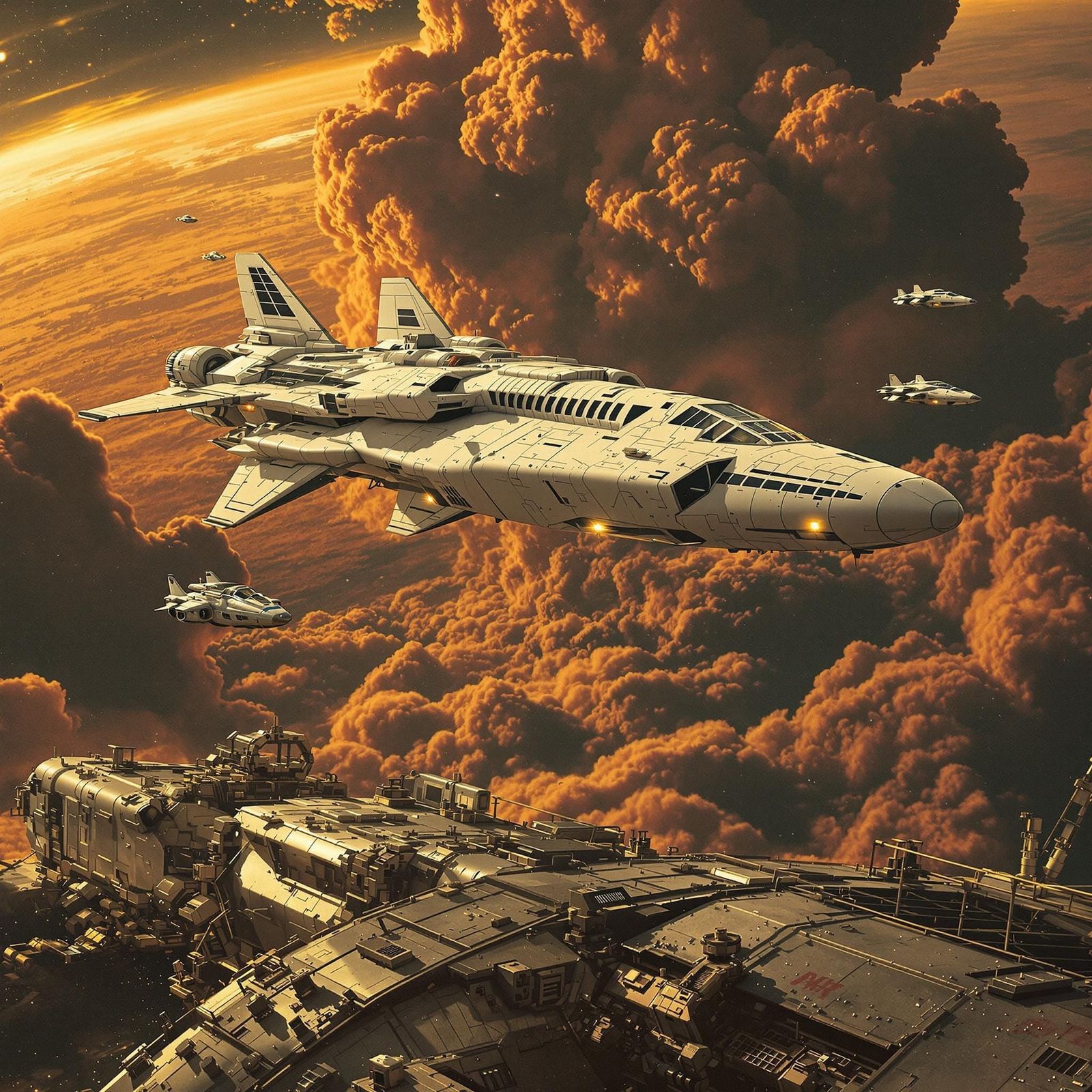 Retro-Futuristic Space Station in Orbit Around Alien Planet