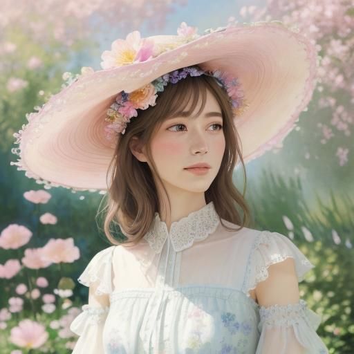 Woman in Flower Hat: Impressionist Watercolor Portrait