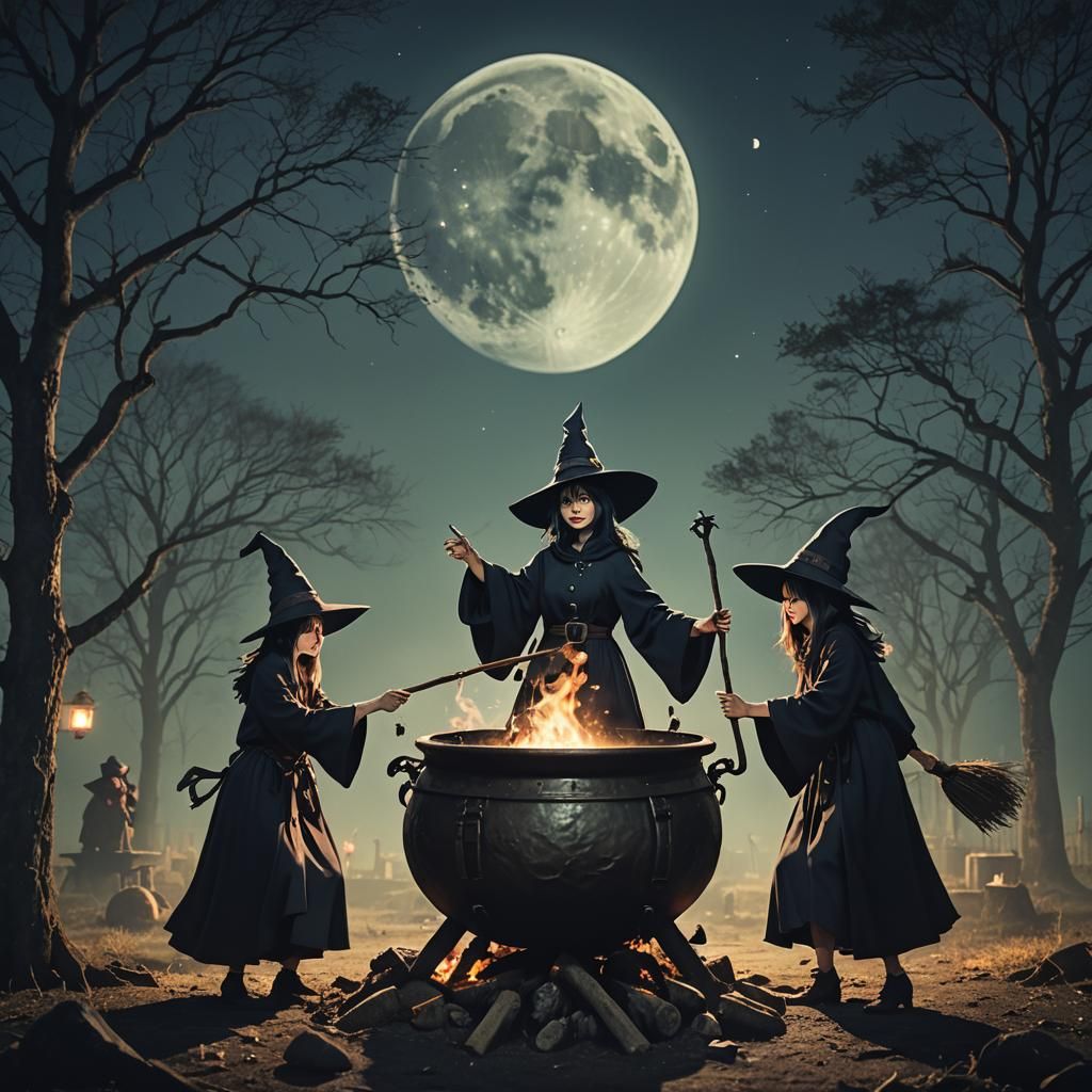 Witches' Brew: A Cinematic Still Under Moonlight