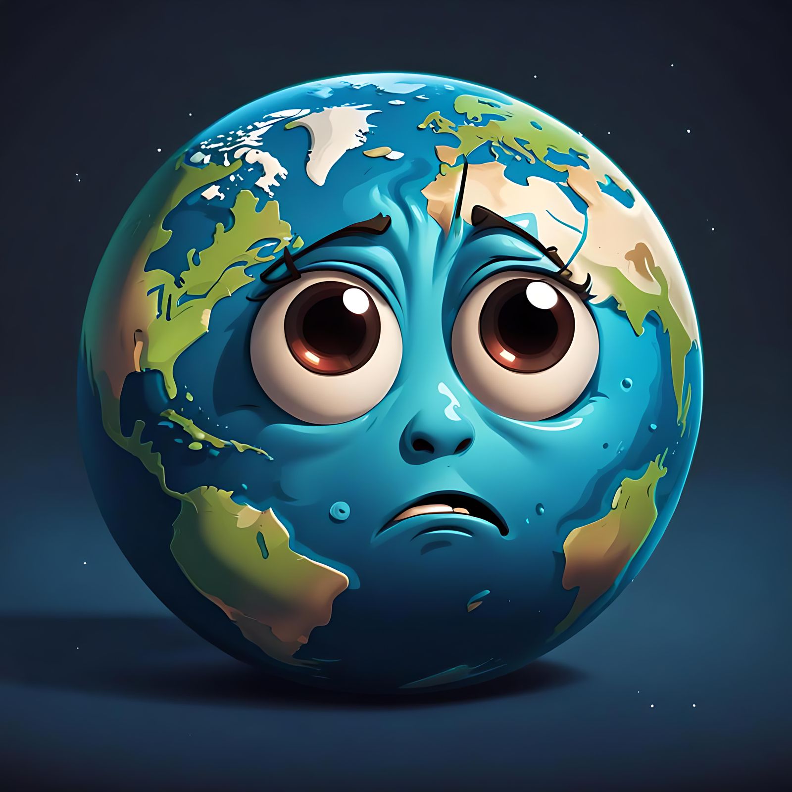 Sad Cartoon Earth Emote in Animated Style