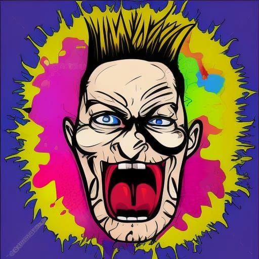 Grotesque Punk Yelling Face in Cartoon Style