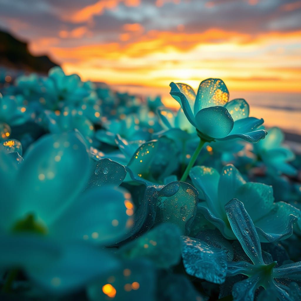 Surreal Sea Glass Flowers Bloom at Sunset