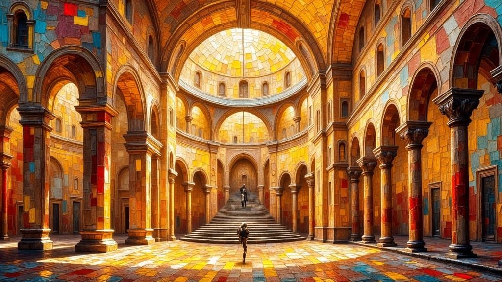 Domed Architecture in Impasto Style with Warm Light