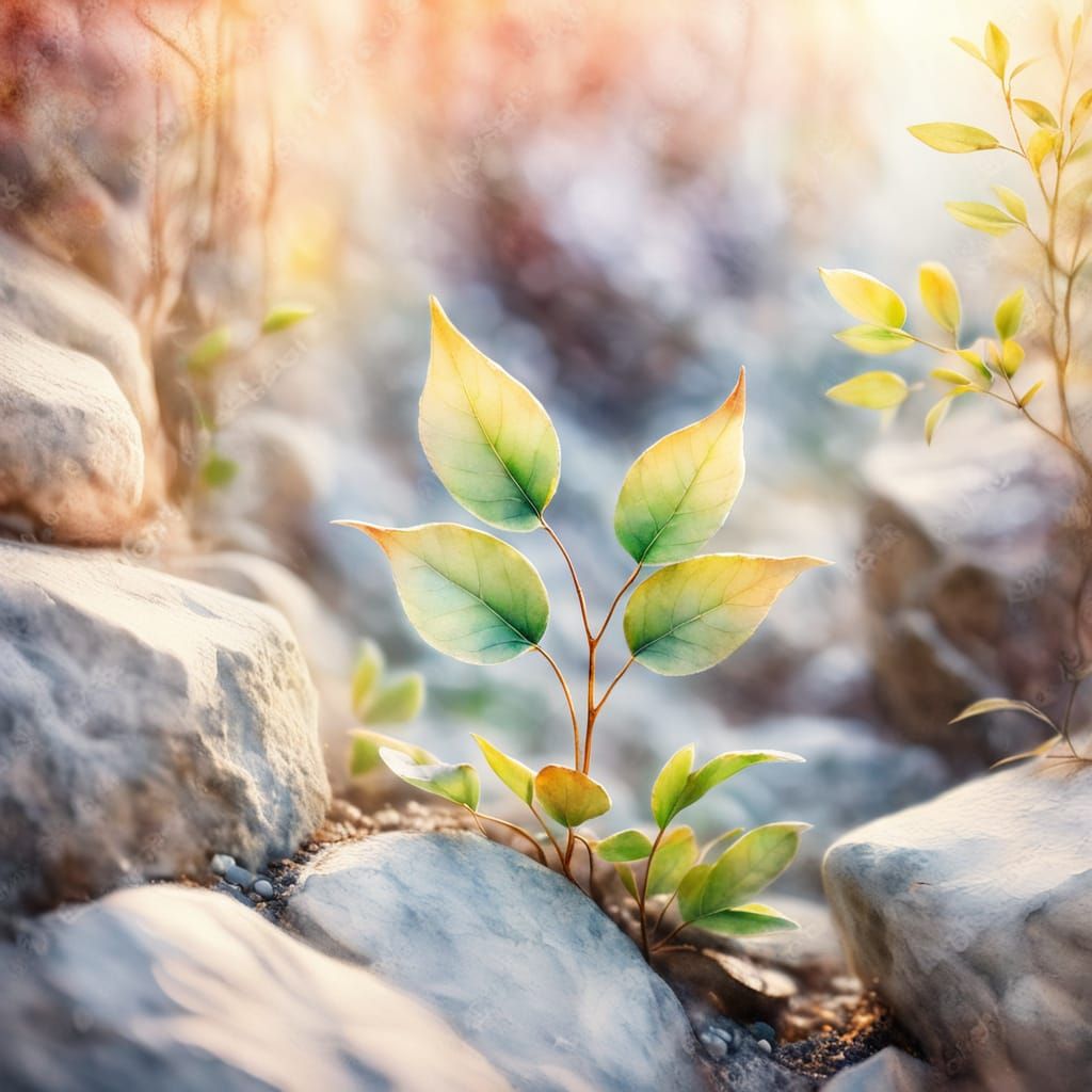 Whimsical Watercolor Sapling Blooms in Golden Light