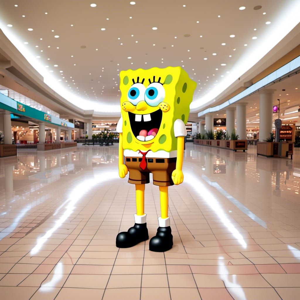 Horrifyingly Realistic SpongeBob in Empty Mall