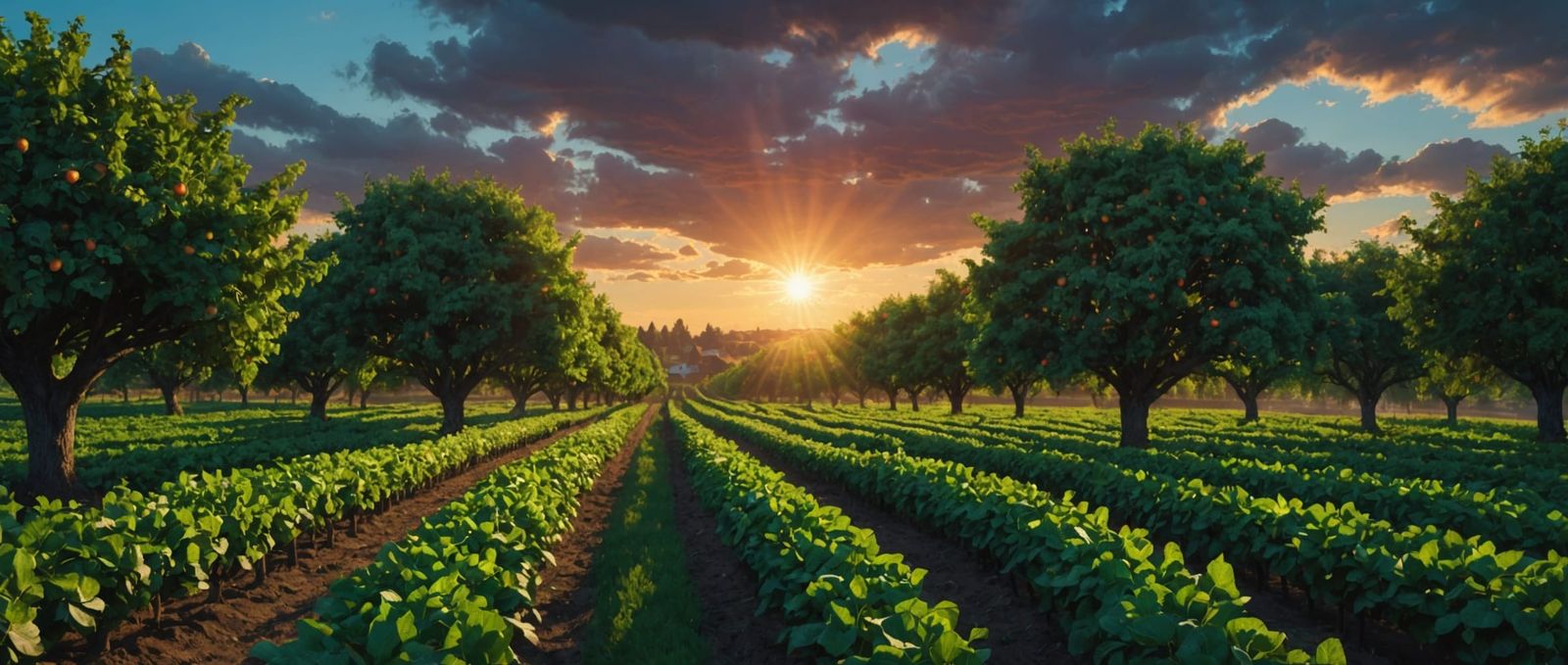 Fantasy Orchard Sunset with Turquoise Fruit