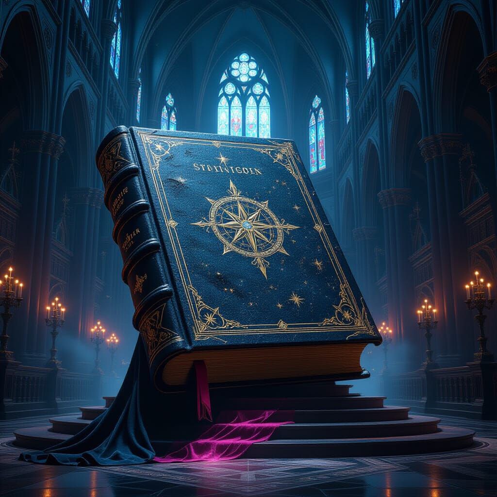 Colossal Tome on Nebula Altar as Digital Art