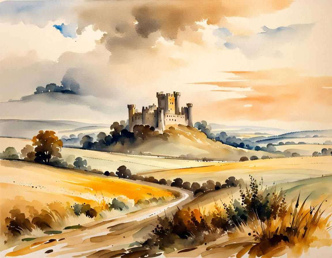 Field with an abandoned castle