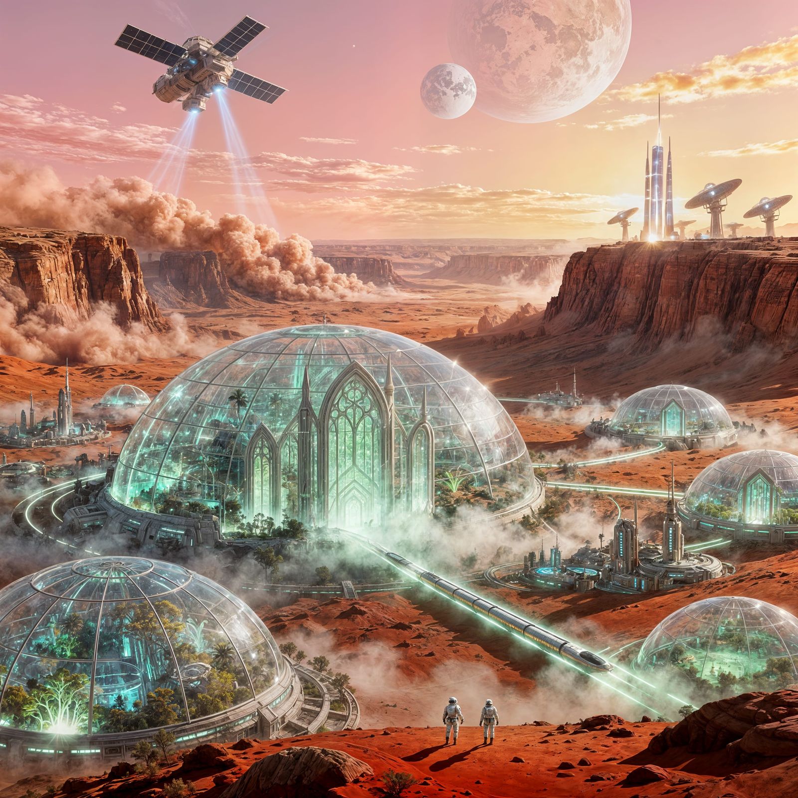 Futuristic Martian Civilization Under Domes