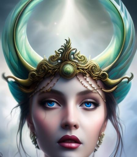 Siren with Ship Crown in Seascape