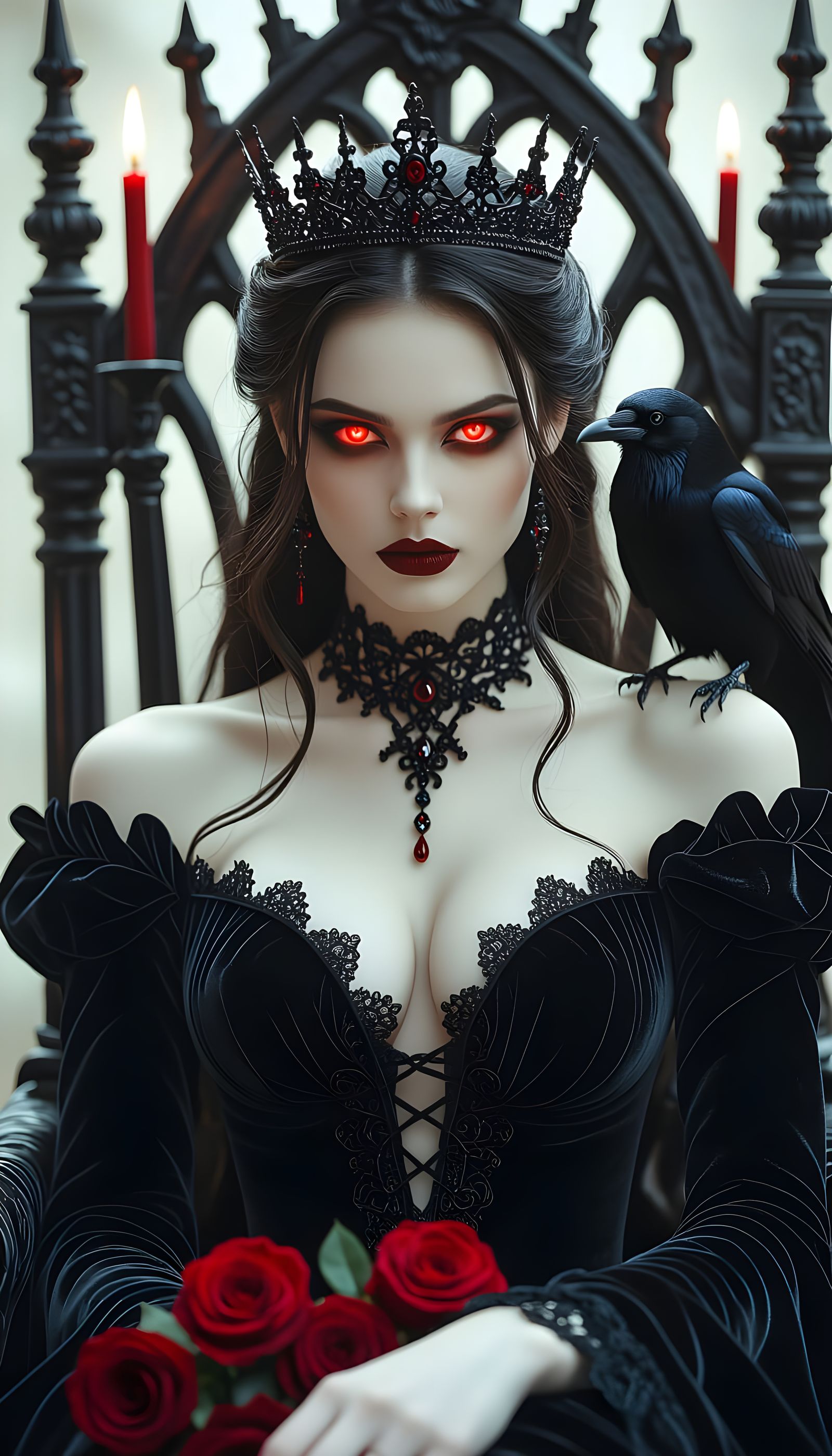 Gothic Vampire Queen on Bone Throne