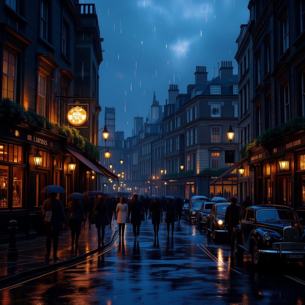 Rainy London Night Scene With Period Buildings