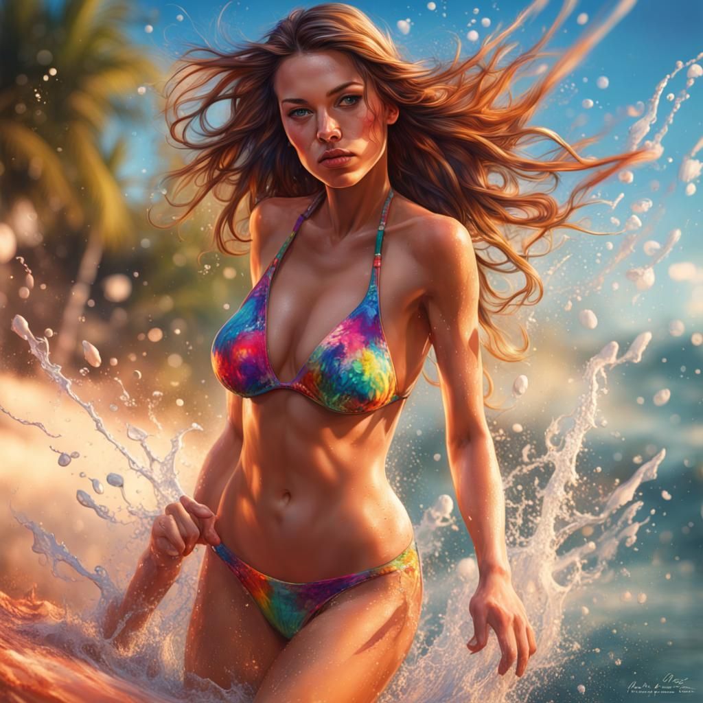 Hyperrealistic Bikini Model in Splash Art Style