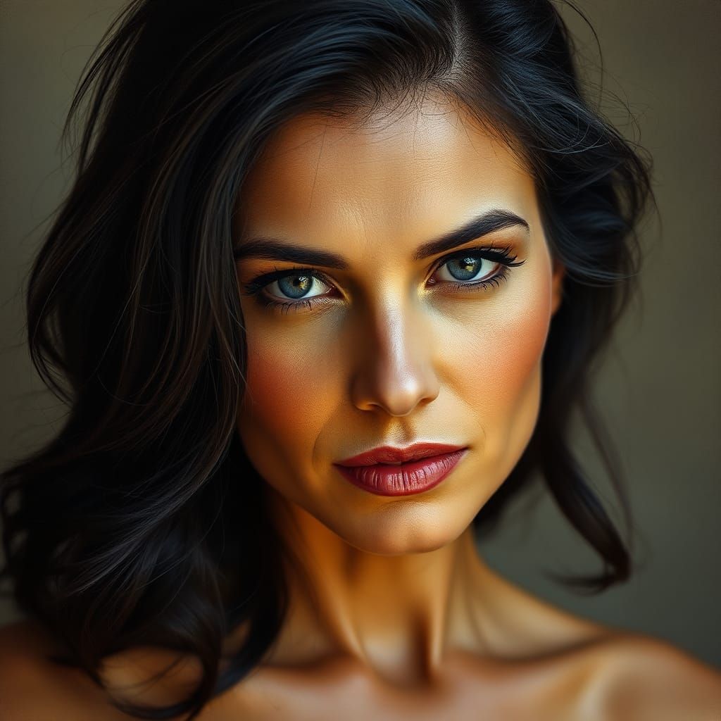 Elegant Woman with Violet Eyes in Old Masters Style