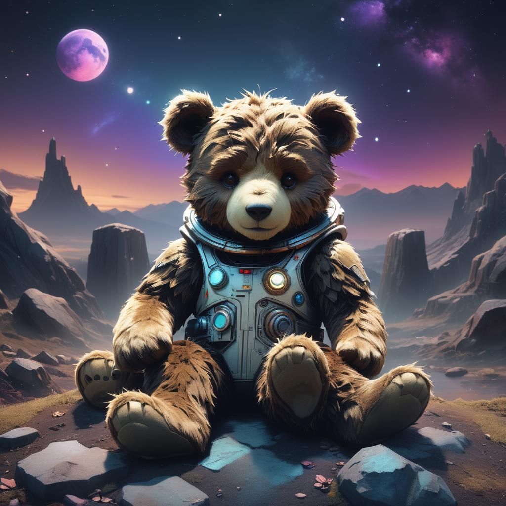 Teddy Bear and Owner Gaze at Galactic Twilight