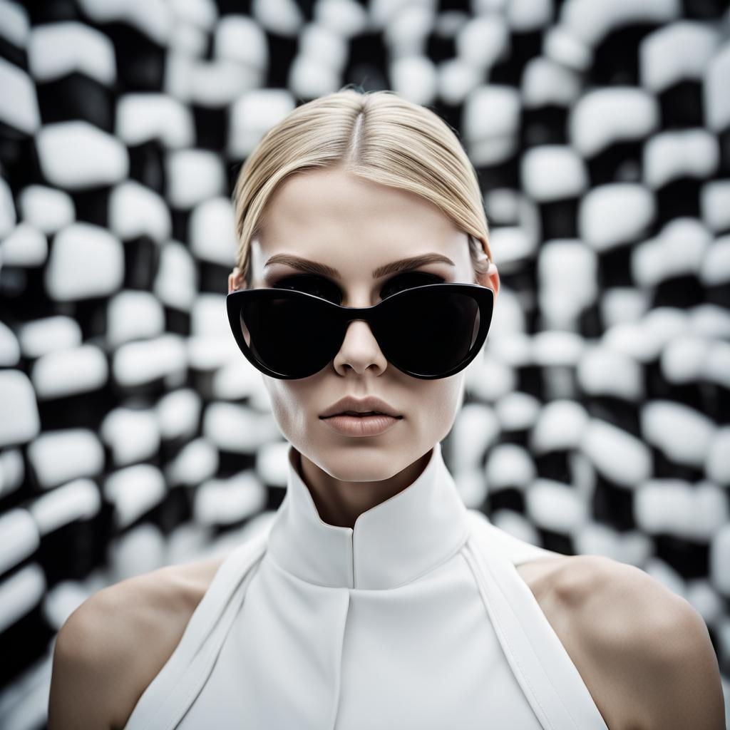 Beautiful model wearing sunglasses with unique cool experime...