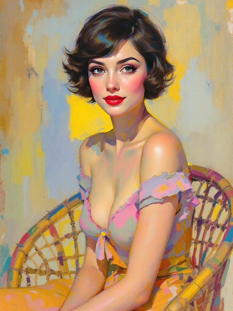 Rapid Pastel Sketch of a Poised Woman in Soft Waves