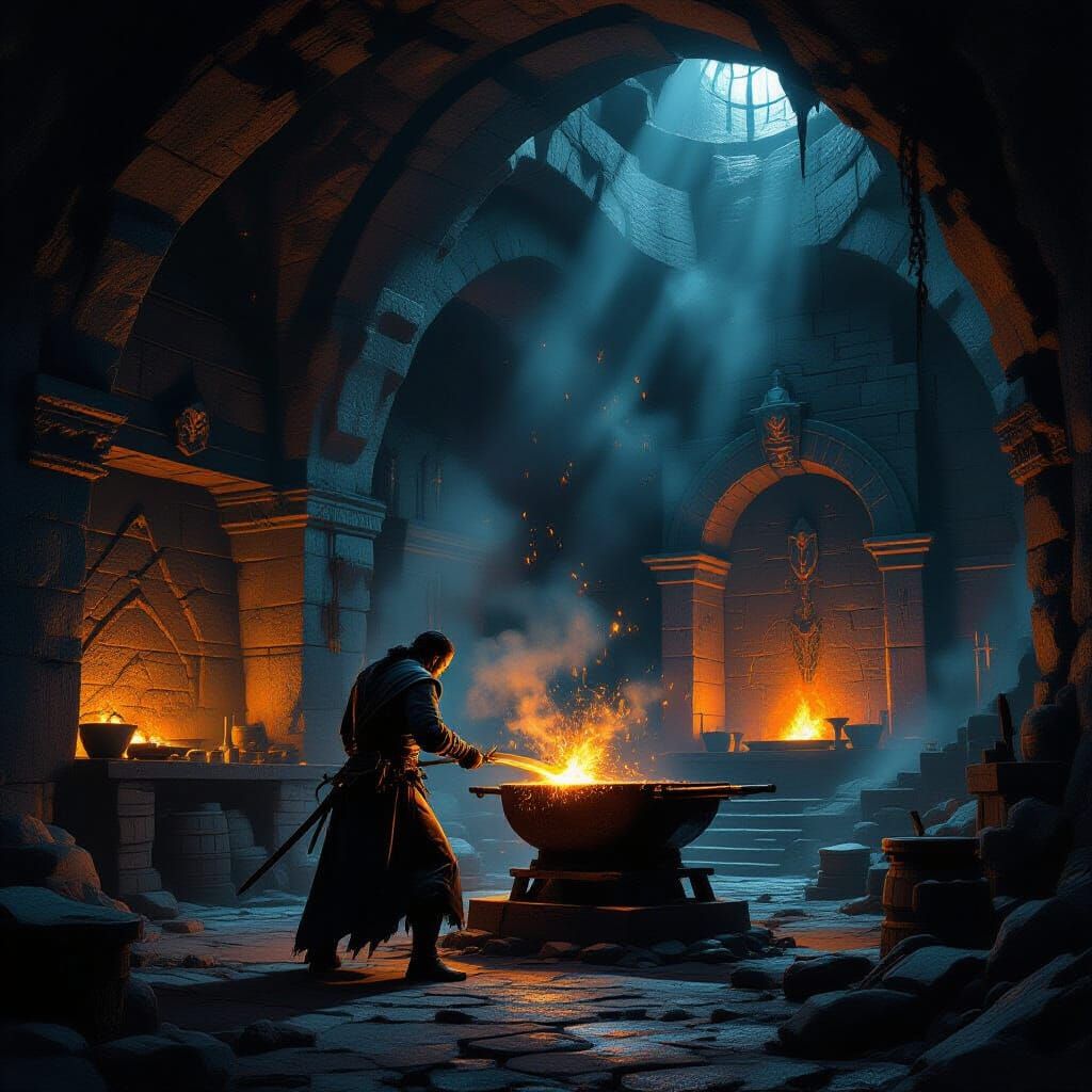 Blacksmith Forging Legendary Sword in Ancient Forge