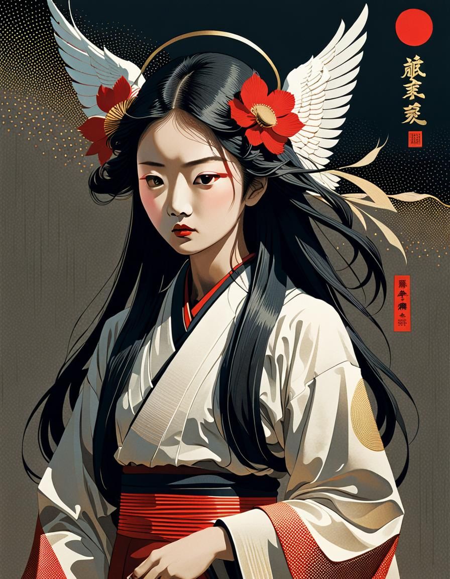 Ukiyo-e Tokyo Cityscape Halftone Illustration