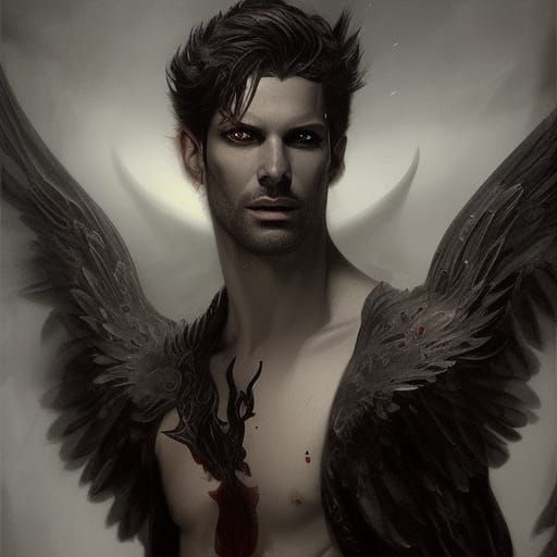 Dramatic Portrait of Lucifer as Fallen Angel