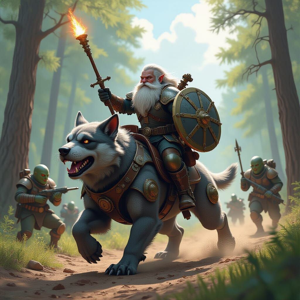 Steampunk Deep-Gnome Knight Charging into Battle