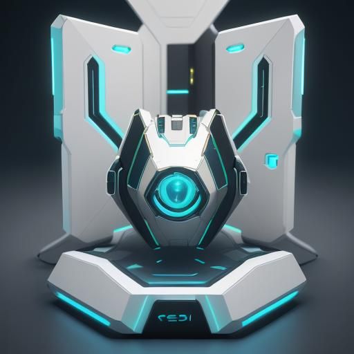 Futuristic Sci-Fi Device with Teal and Gold Accents