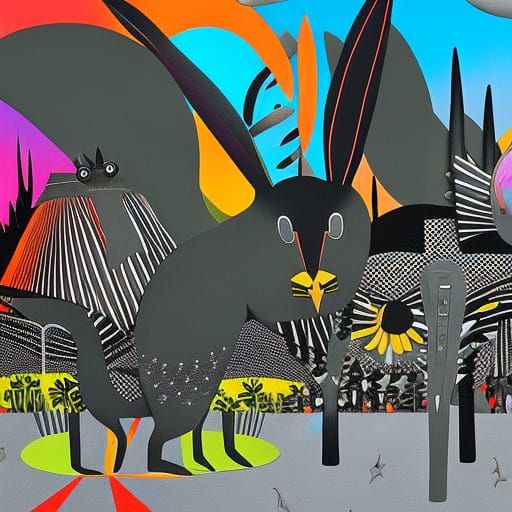 Surreal Kaiju Rabbit in Urban Dreamscape