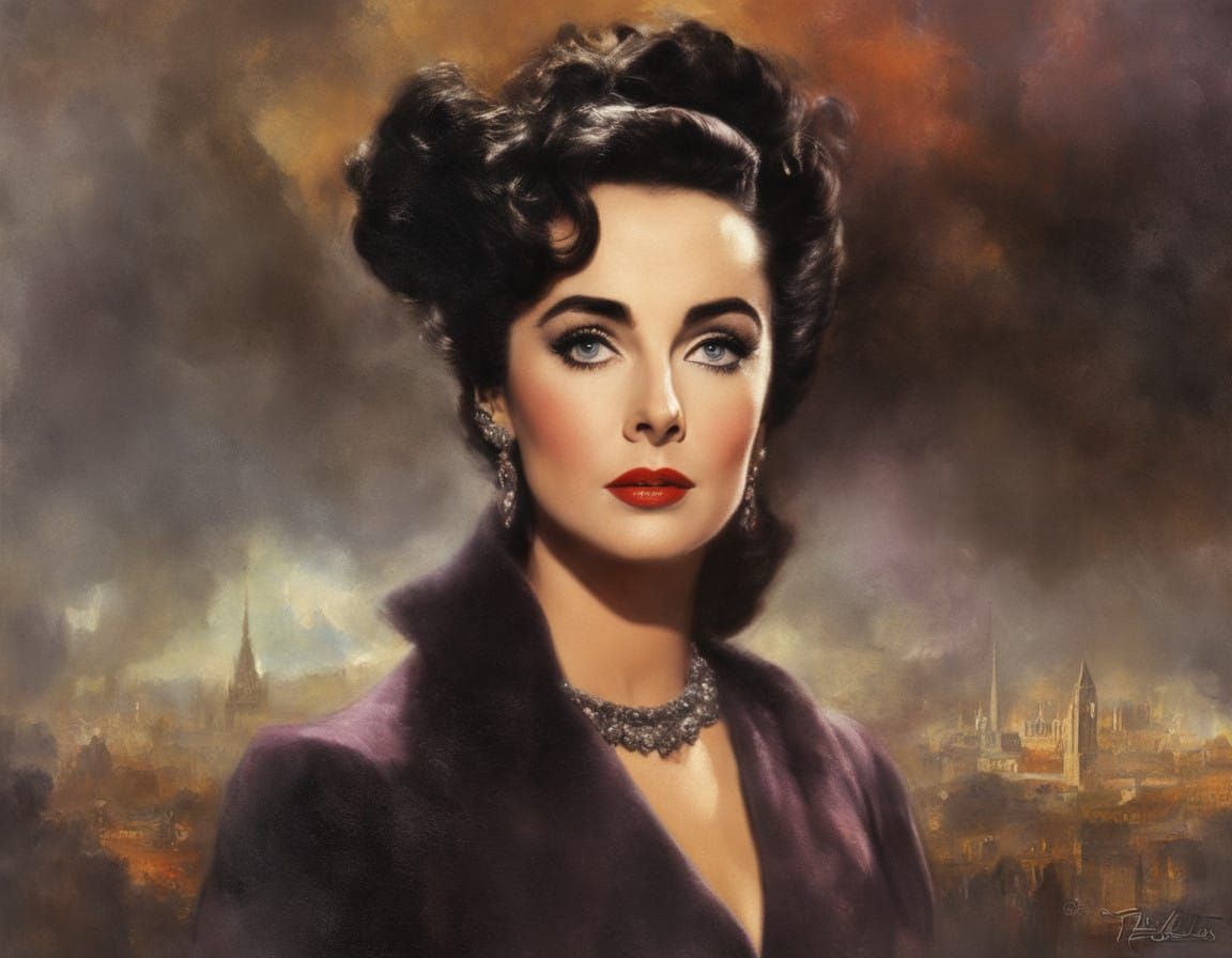Elizabeth Taylor Portrait in Dreamy Impasto Style