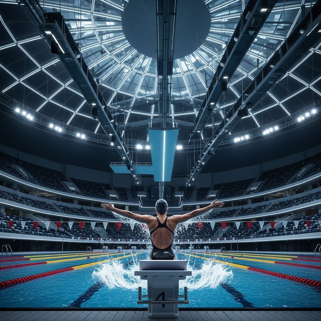 Futuristic Indoor Training Pool with Swimmer in Butterfly St...