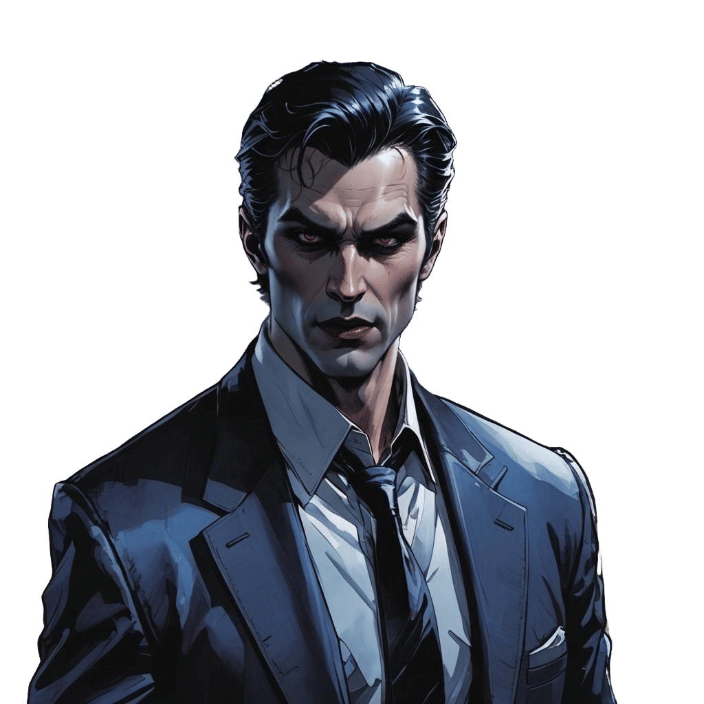 Elegant Vampire in Modern Office, Comic Book Art