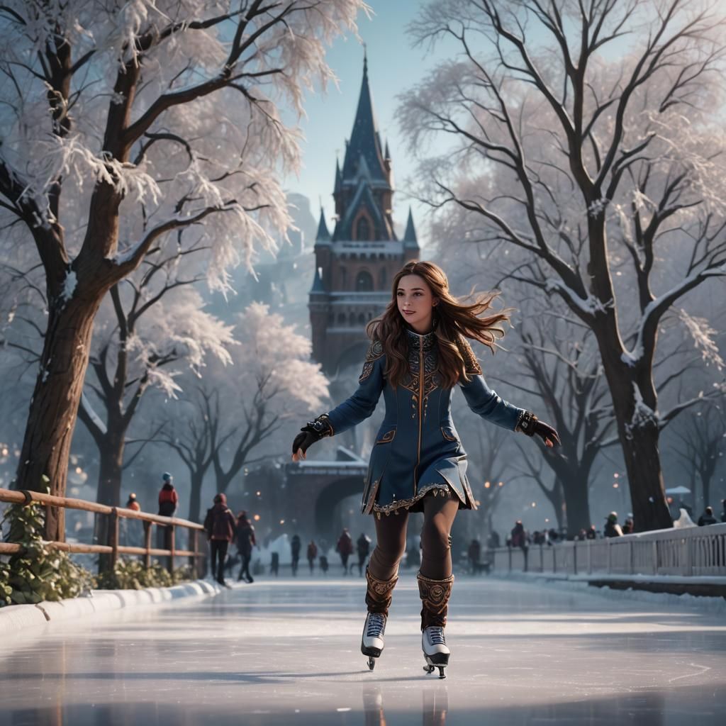 Girl Ice Skating: Detailed Matte Painting