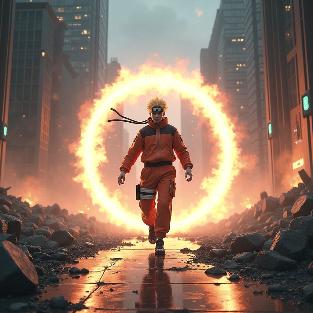 Naruto Unleashes Powers in Modern City: Detailed Matte Paint...