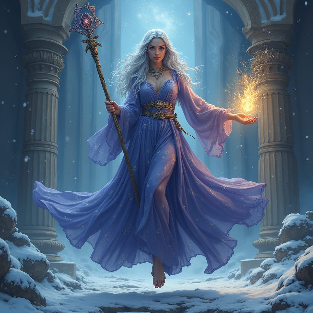 Mystical Sorceress Levitates Amidst Ancient Temple's Arcane ...